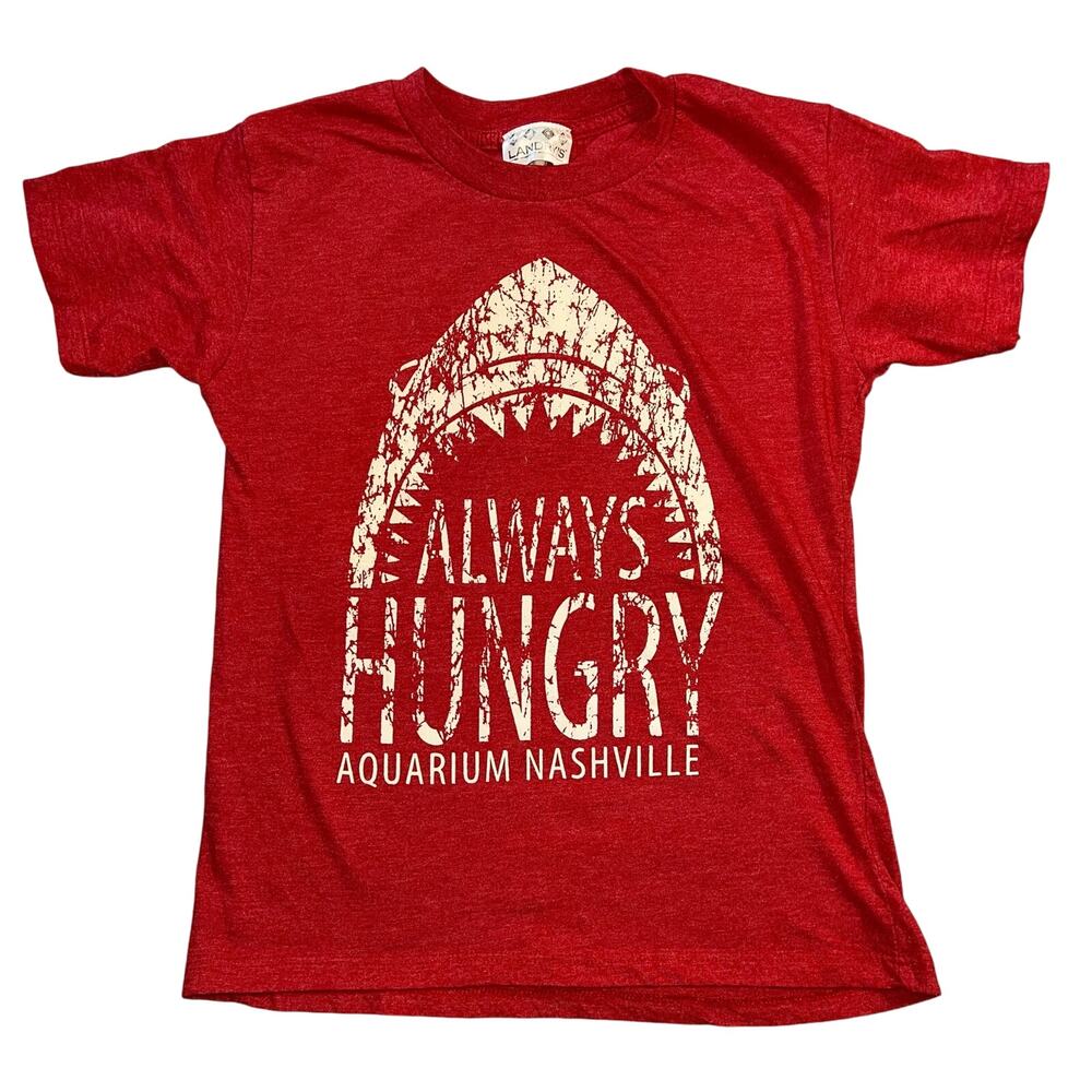 Landrys Boys Shark T Shirt Top Always Hungry Aquarium Nashville Red White Medium